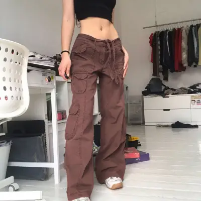2022 Women's Black Cargo Pants Loose Straight Leg Cool Streetwear - Image 4