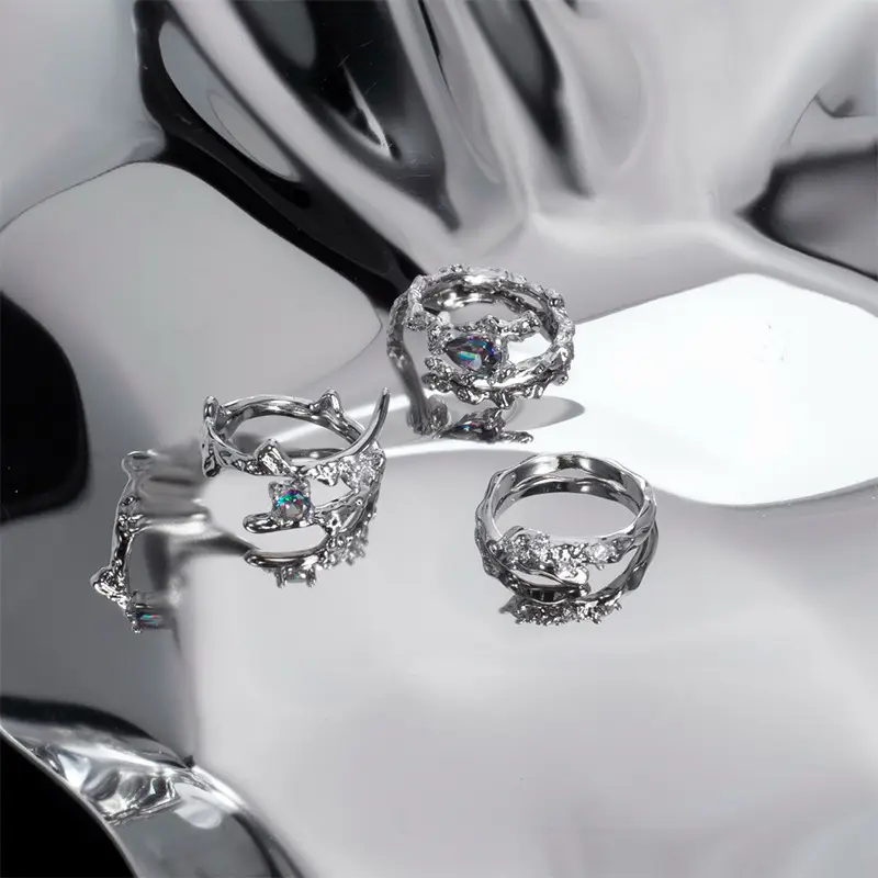 Cold Style Gemstone Ring Women Silver High-Grade Sparkle - Image 5
