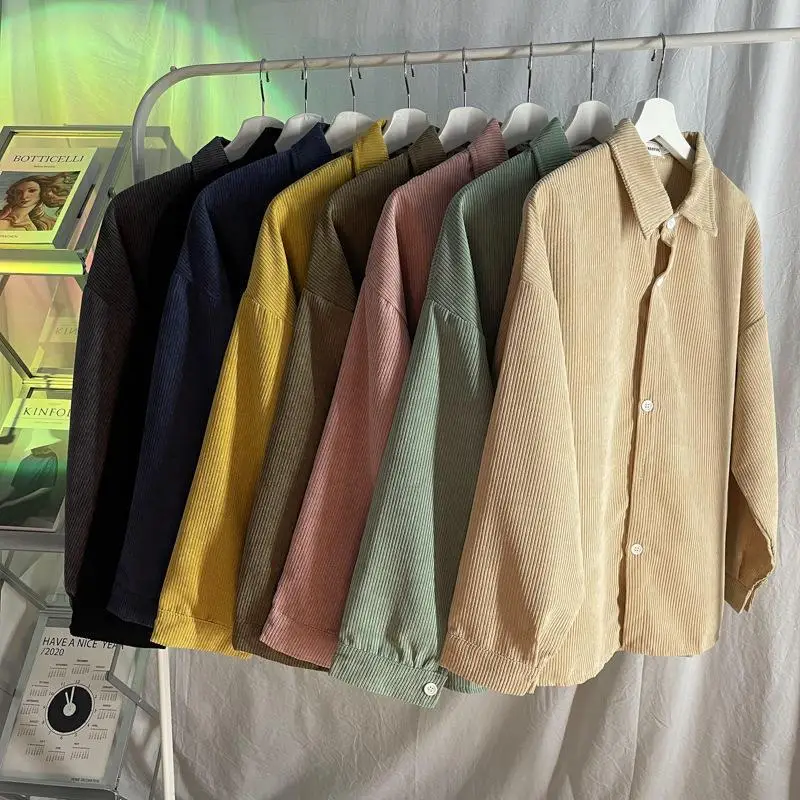 Long Sleeve Corduroy Shirt Korean Style Loose Fashionable Casual Shirt for Teenagers Men's Hong Kong Style Autumn - Image 10