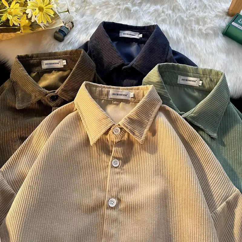 Long Sleeve Corduroy Shirt Korean Style Loose Fashionable Casual Shirt for Teenagers Men's Hong Kong Style Autumn - Image 11