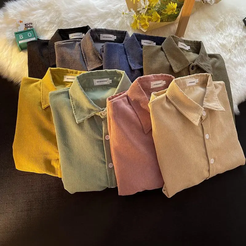 Long Sleeve Corduroy Shirt Korean Style Loose Fashionable Casual Shirt for Teenagers Men's Hong Kong Style Autumn - Image 12