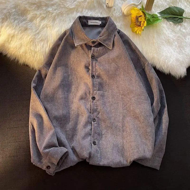 Long Sleeve Corduroy Shirt Korean Style Loose Fashionable Casual Shirt for Teenagers Men's Hong Kong Style Autumn - Image 2
