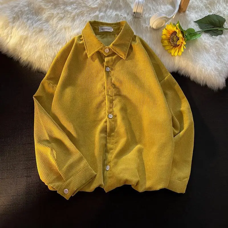 Long Sleeve Corduroy Shirt Korean Style Loose Fashionable Casual Shirt for Teenagers Men's Hong Kong Style Autumn - Image 3