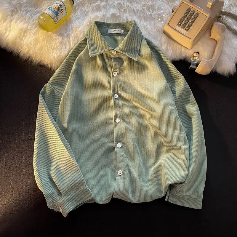 Long Sleeve Corduroy Shirt Korean Style Loose Fashionable Casual Shirt for Teenagers Men's Hong Kong Style Autumn - Image 4
