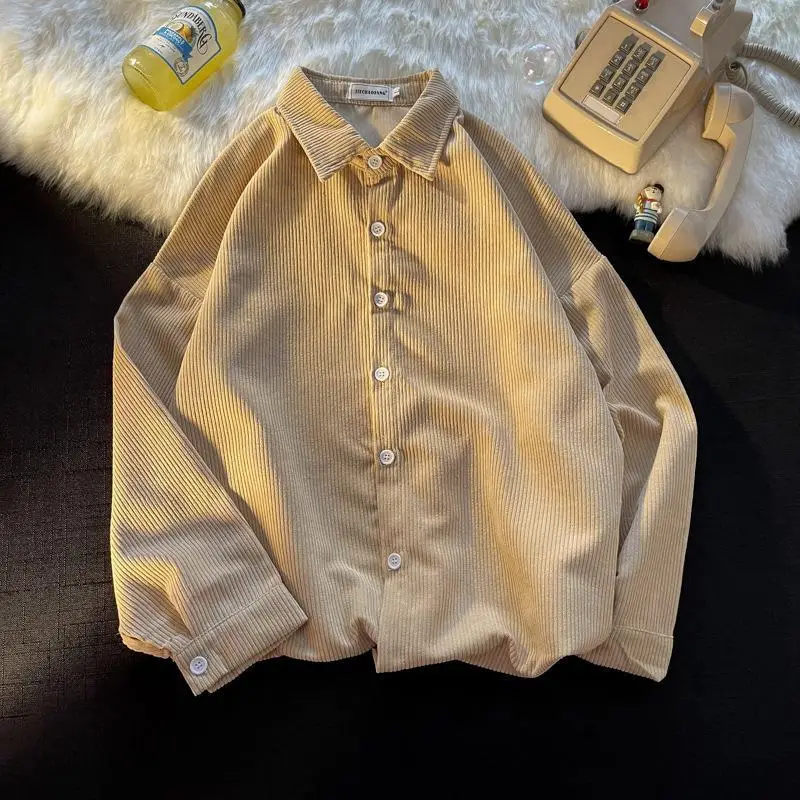 Long Sleeve Corduroy Shirt Korean Style Loose Fashionable Casual Shirt for Teenagers Men's Hong Kong Style Autumn - Image 5