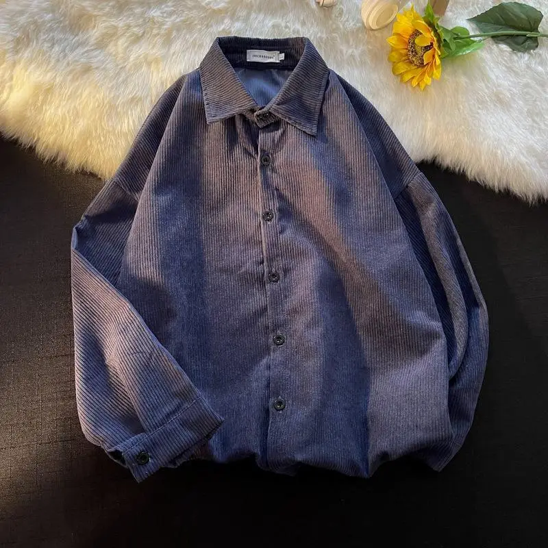 Long Sleeve Corduroy Shirt Korean Style Loose Fashionable Casual Shirt for Teenagers Men's Hong Kong Style Autumn - Image 6