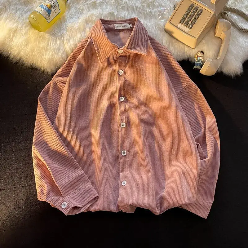 Long Sleeve Corduroy Shirt Korean Style Loose Fashionable Casual Shirt for Teenagers Men's Hong Kong Style Autumn - Image 8