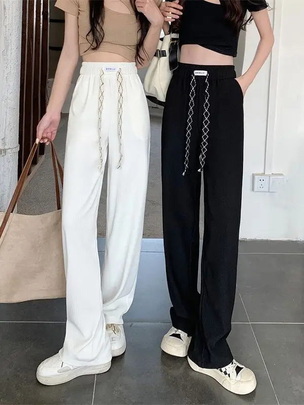 Black Elastic Drawstring Casual Pants for Women 2022 - Image 5