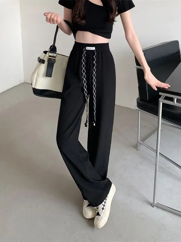 Black Elastic Drawstring Casual Pants for Women 2022 - Image 7