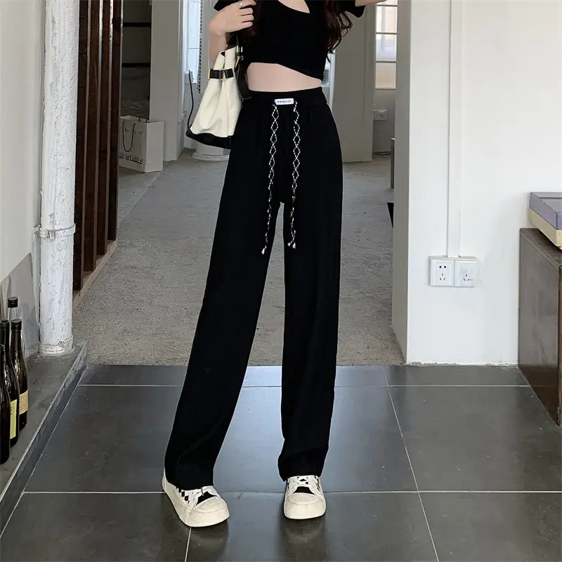 Black Elastic Drawstring Casual Pants for Women 2022 — feature 16
