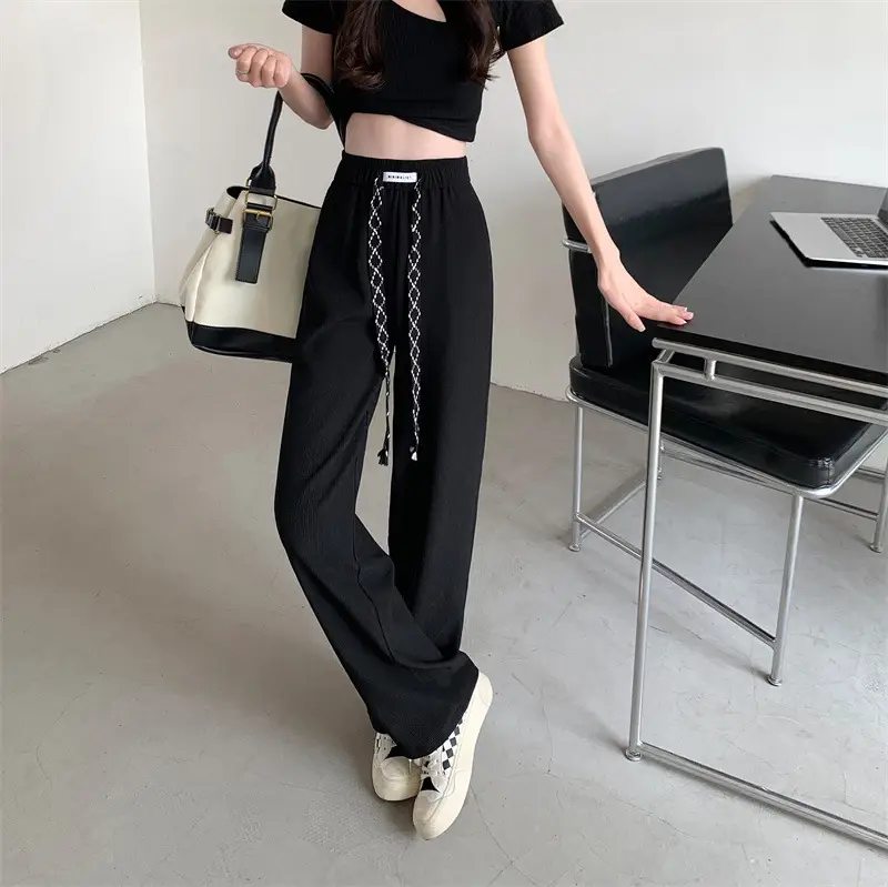 Black Elastic Drawstring Casual Pants for Women 2022 — feature 18