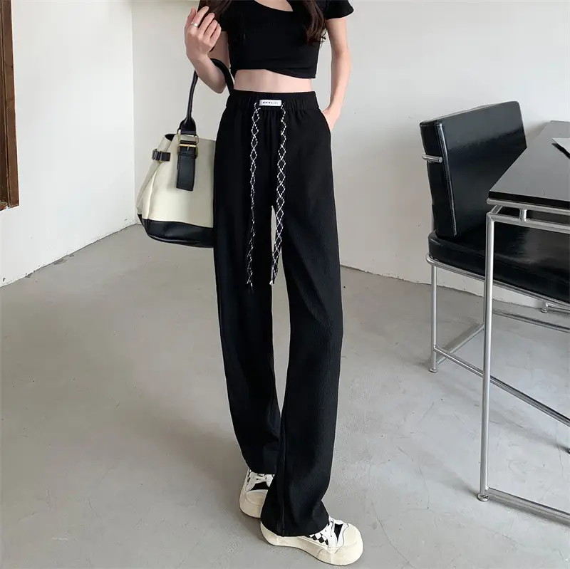 Black Elastic Drawstring Casual Pants for Women 2022 — feature 19