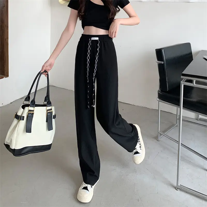 Black Elastic Drawstring Casual Pants for Women 2022 — feature 20