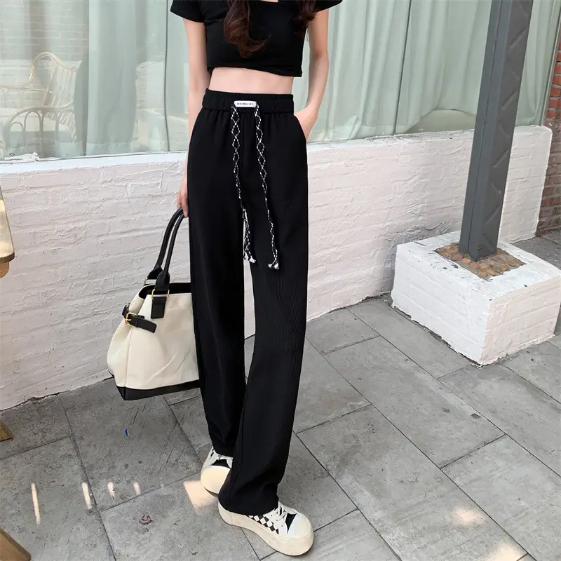 Black Elastic Drawstring Casual Pants for Women 2022 — feature 21