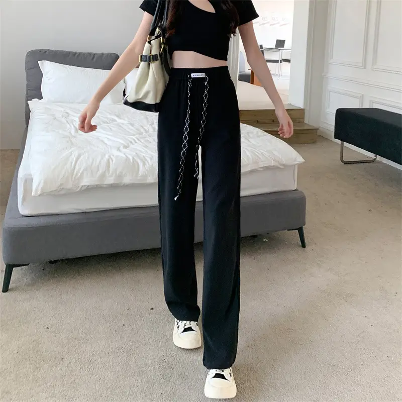 Black Elastic Drawstring Casual Pants for Women 2022 — feature 24