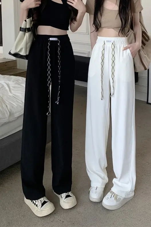 Black Elastic Drawstring Casual Pants for Women 2022 — feature 26