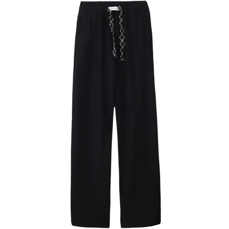 Black Elastic Drawstring Casual Pants for Women 2022 — feature 27