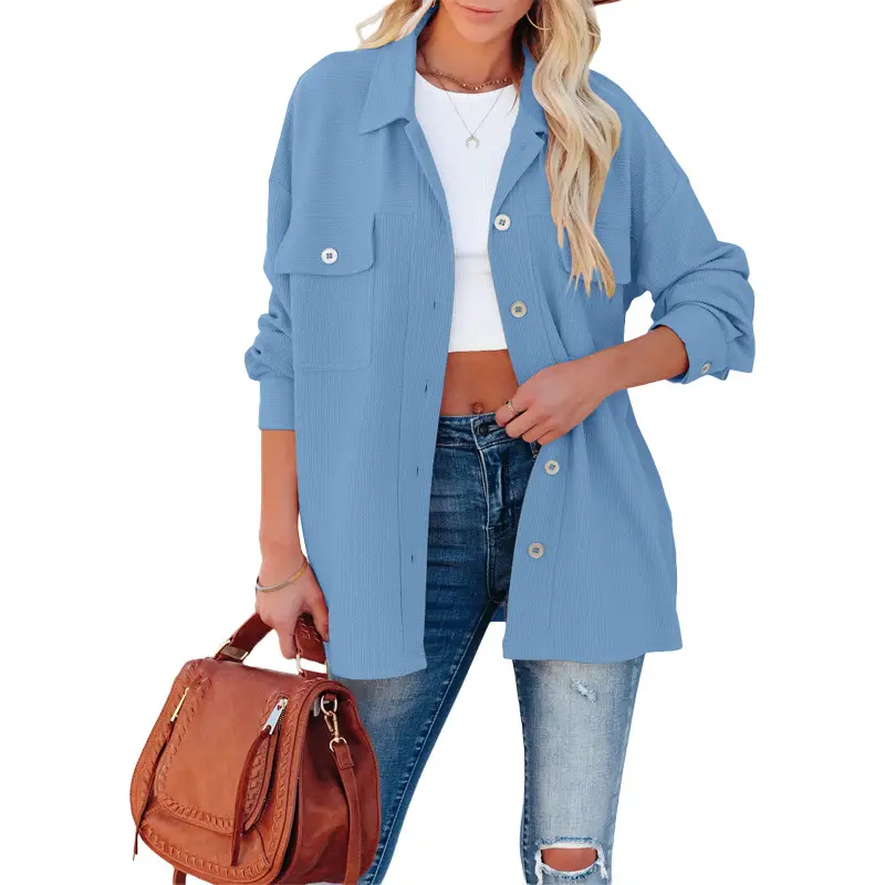 Women's Red Corduroy Casual Shirt with Button Front - Image 8
