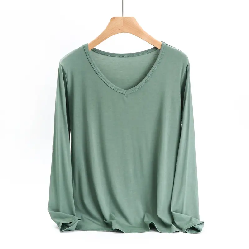 Women's Teal V-Neck Long Sleeve T-Shirt - Image 7