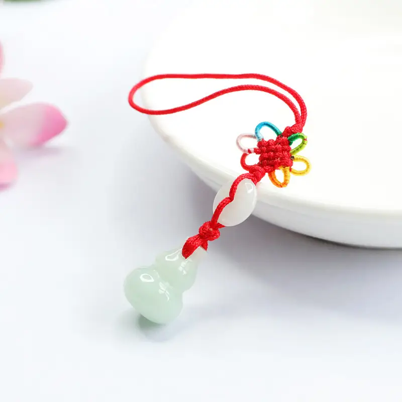 Guan Yu Natural Burmese Jade Pendant Gourd Keychain