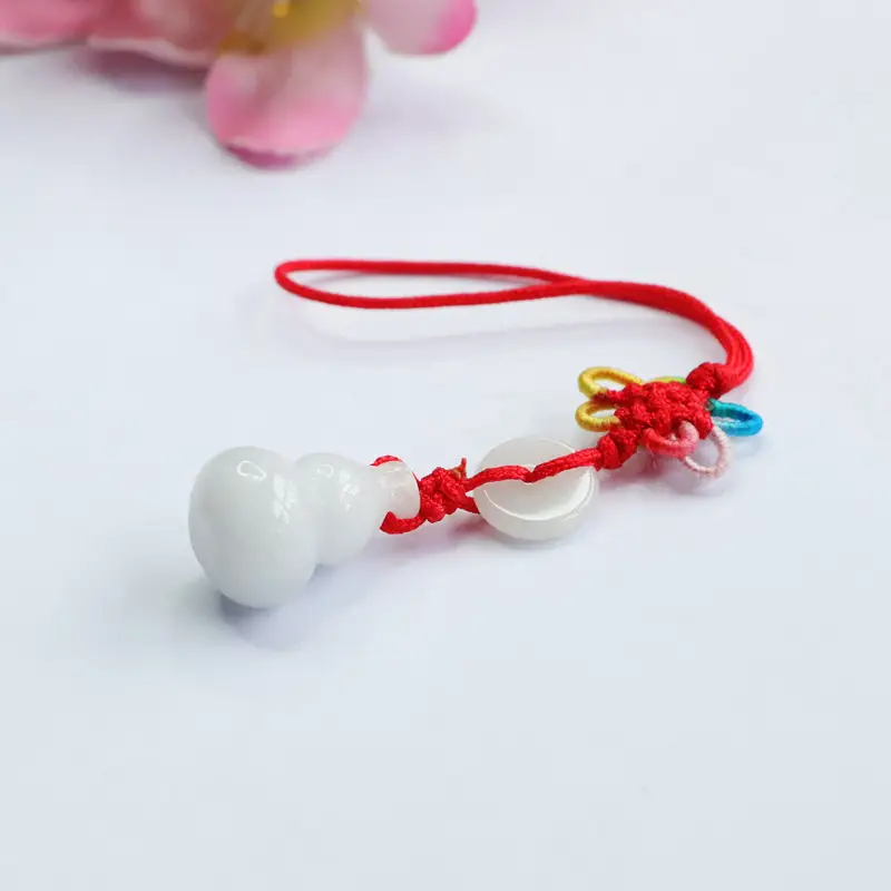 Guan Yu Natural Burmese Jade Pendant Gourd Keychain