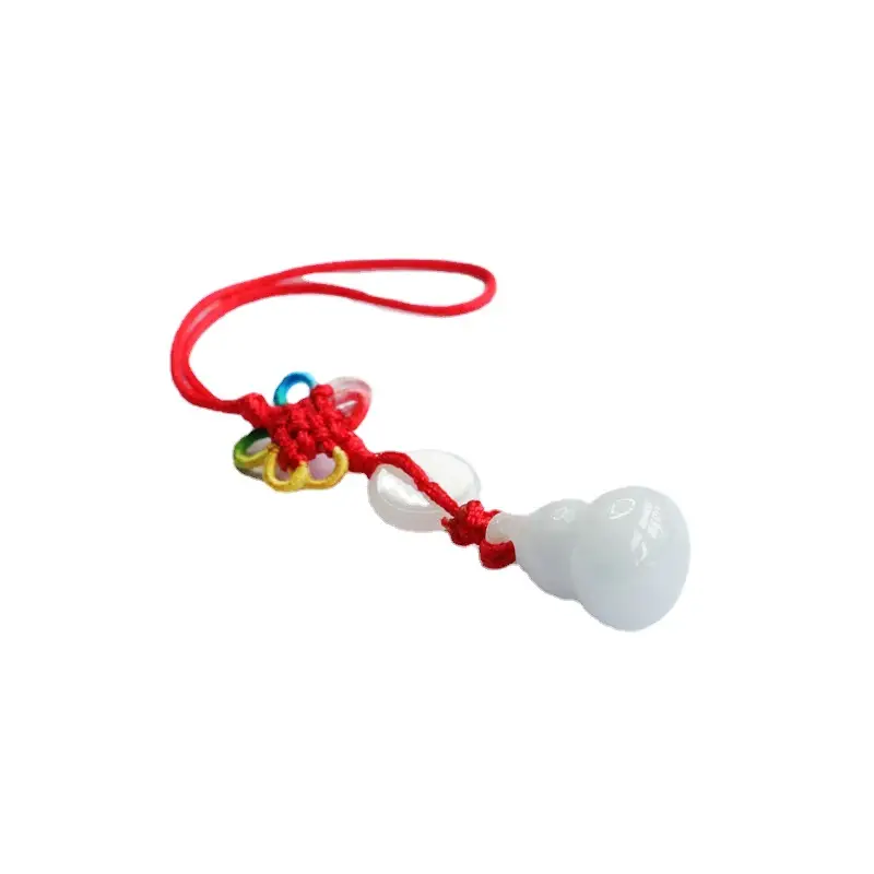 Guan Yu Natural Burmese Jade Pendant Gourd Keychain