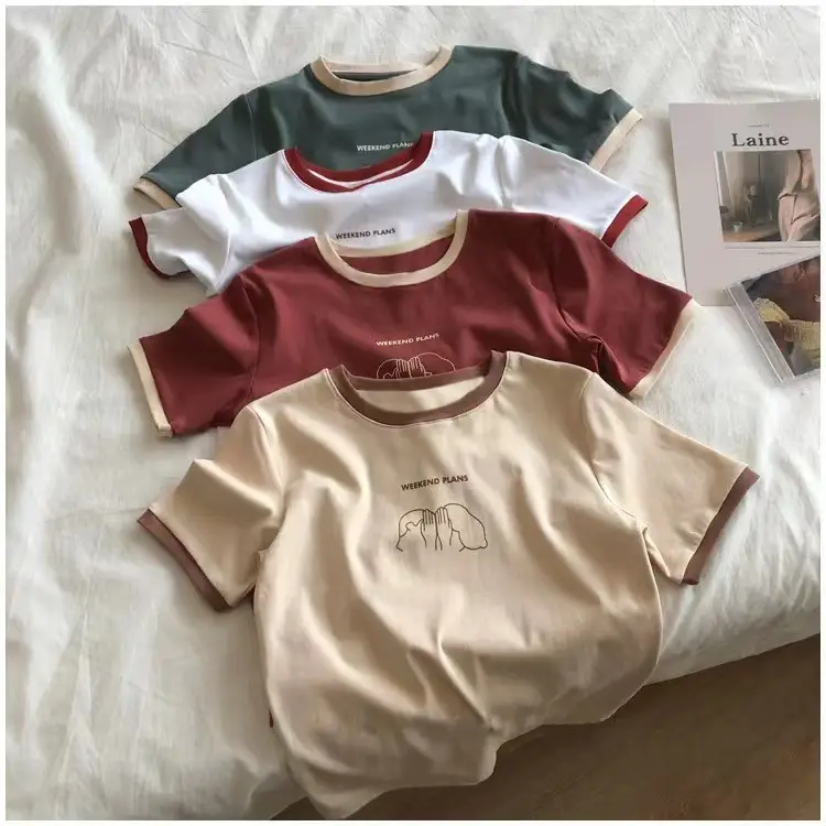 Women Color-Blocked Slim Fit T-Shirt 2025 Summer New Style - Image 6