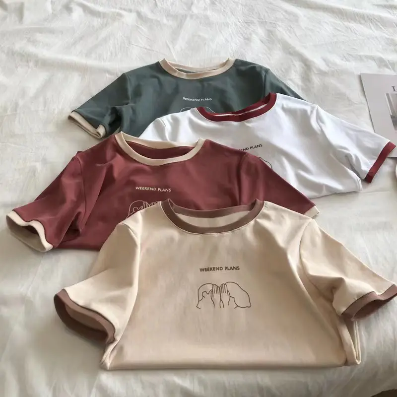 Women Color-Blocked Slim Fit T-Shirt 2025 Summer New Style - Image 7