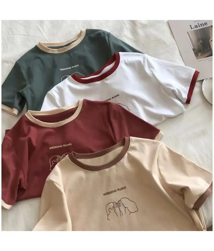Women Color-Blocked Slim Fit T-Shirt 2025 Summer New Style - Image 3