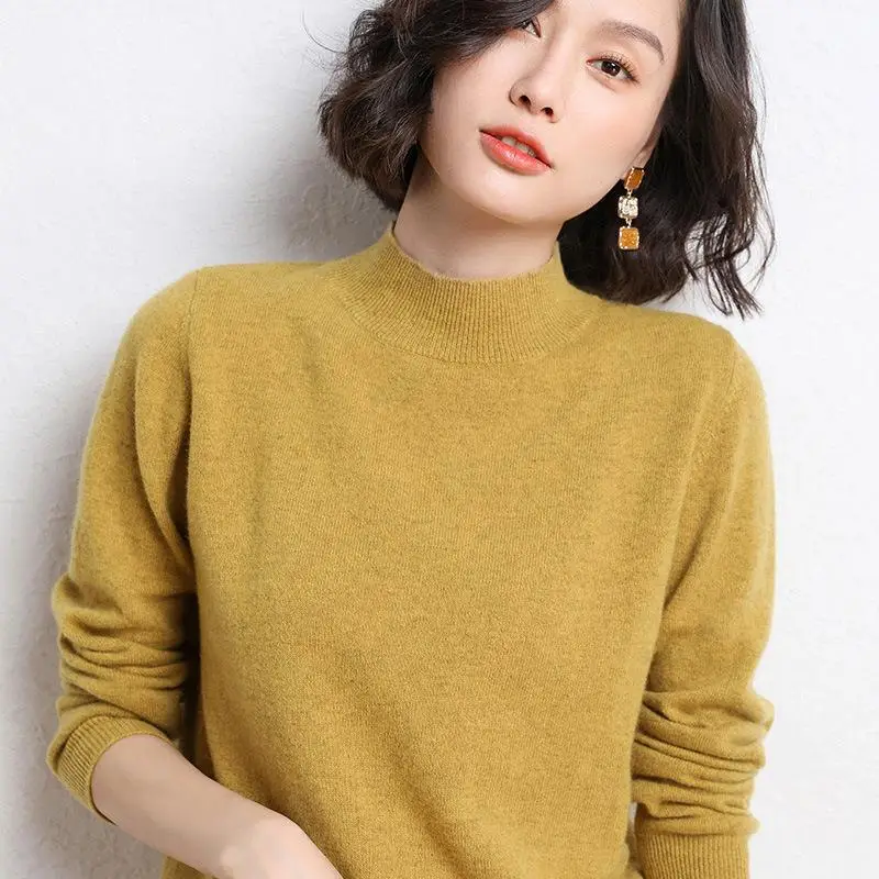 Women's 2025 Knit Half-Turtleneck Sweater Brown - Image 8