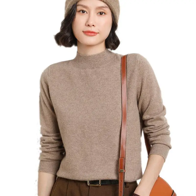 Women's 2025 Knit Half-Turtleneck Sweater Brown - Image 17