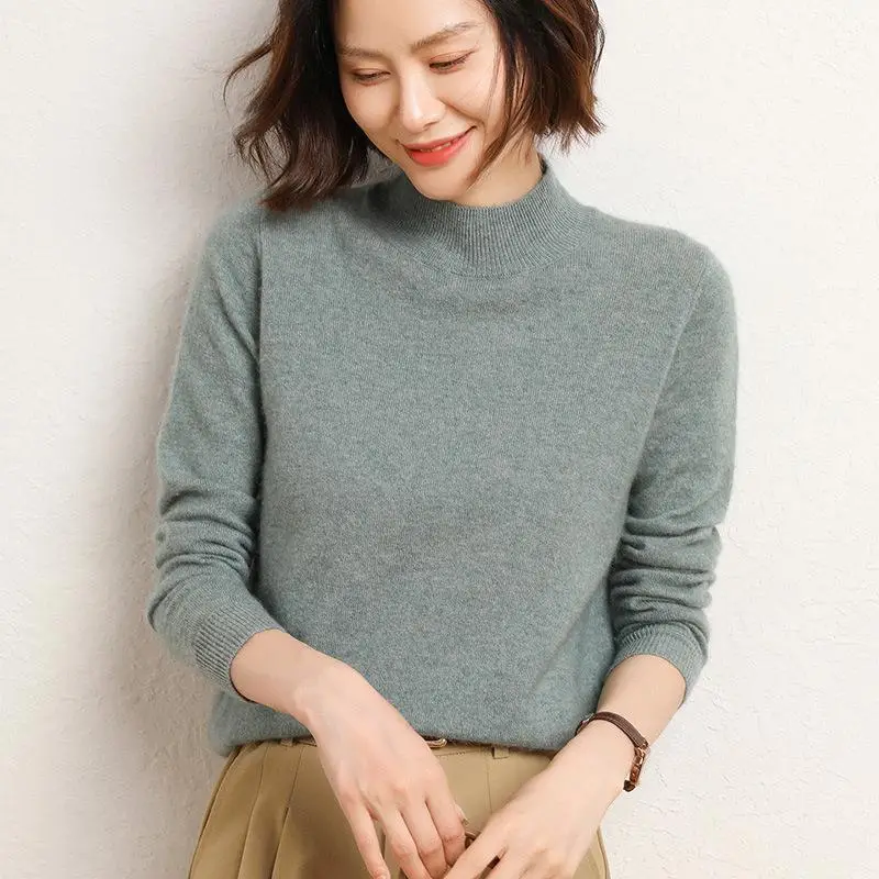 Women's 2025 Knit Half-Turtleneck Sweater Brown - Image 10