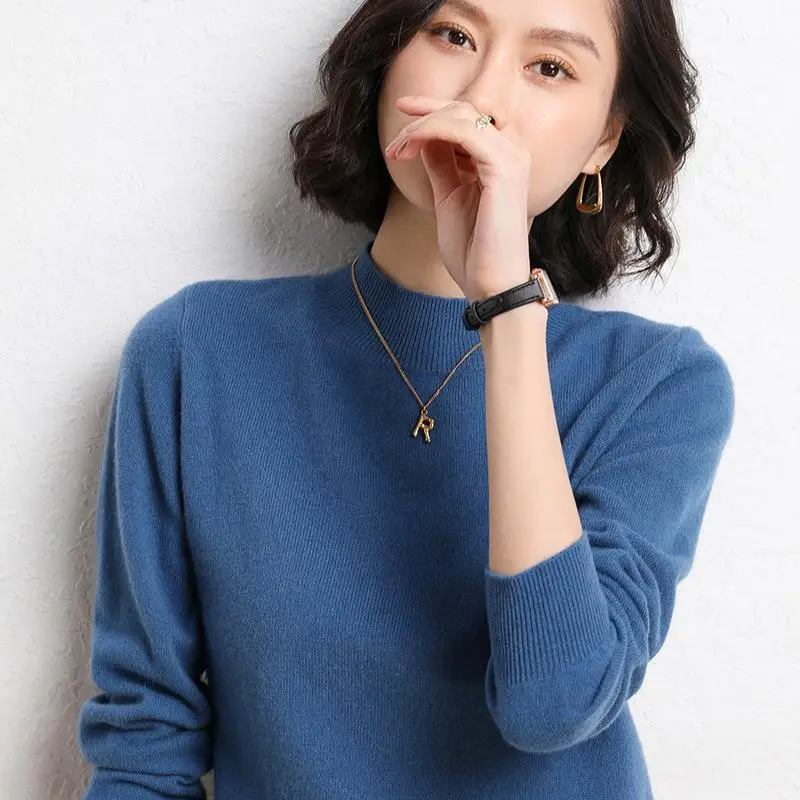 Women's 2025 Knit Half-Turtleneck Sweater Brown - Image 11