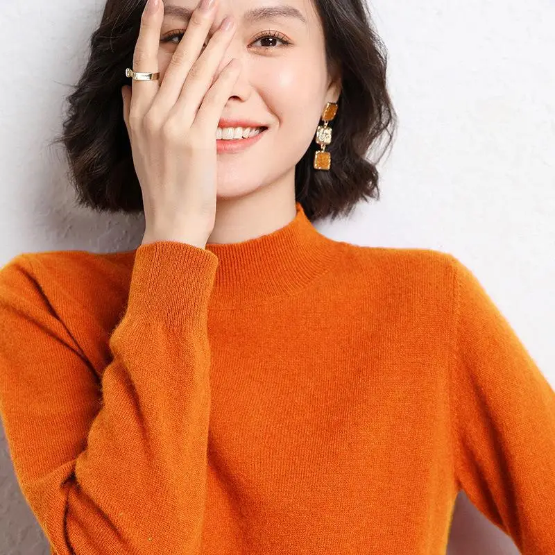 Women's 2025 Knit Half-Turtleneck Sweater Brown - Image 12