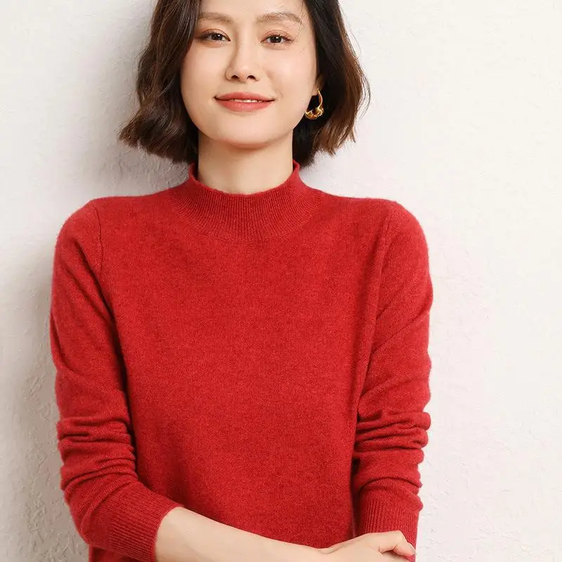 Women's 2025 Knit Half-Turtleneck Sweater Brown - Image 13