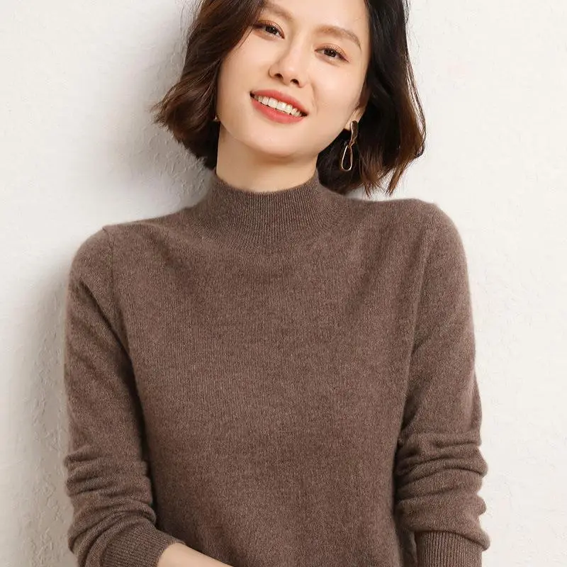 Women's 2025 Knit Half-Turtleneck Sweater Brown - Image 14
