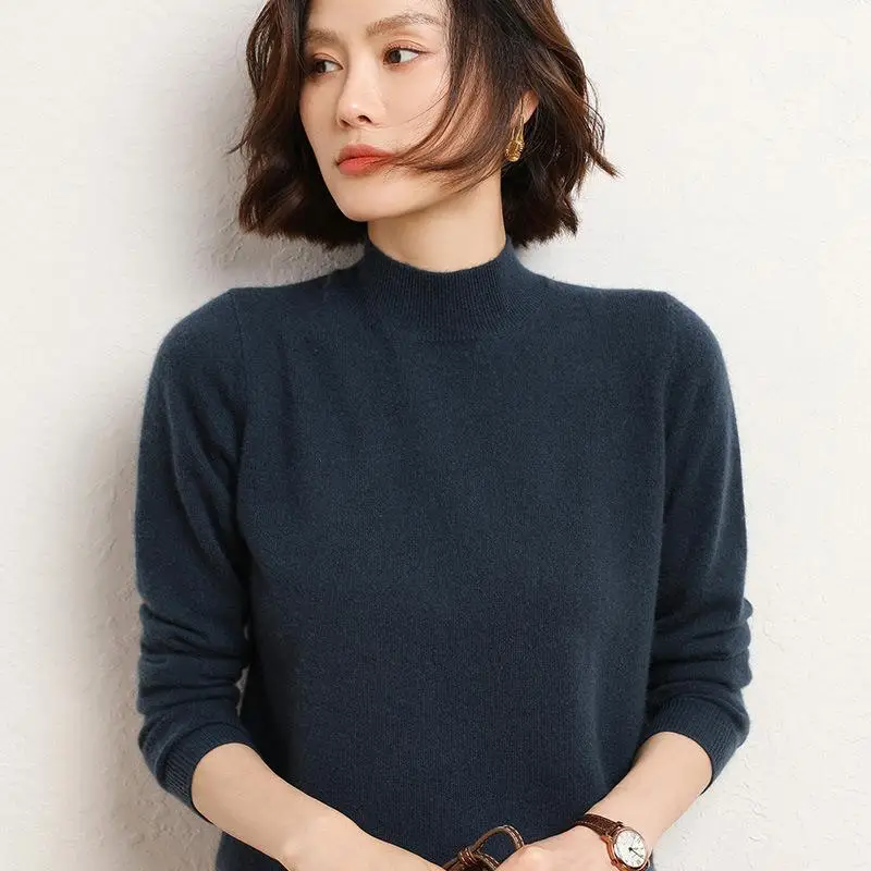 Women's 2025 Knit Half-Turtleneck Sweater Brown - Image 15