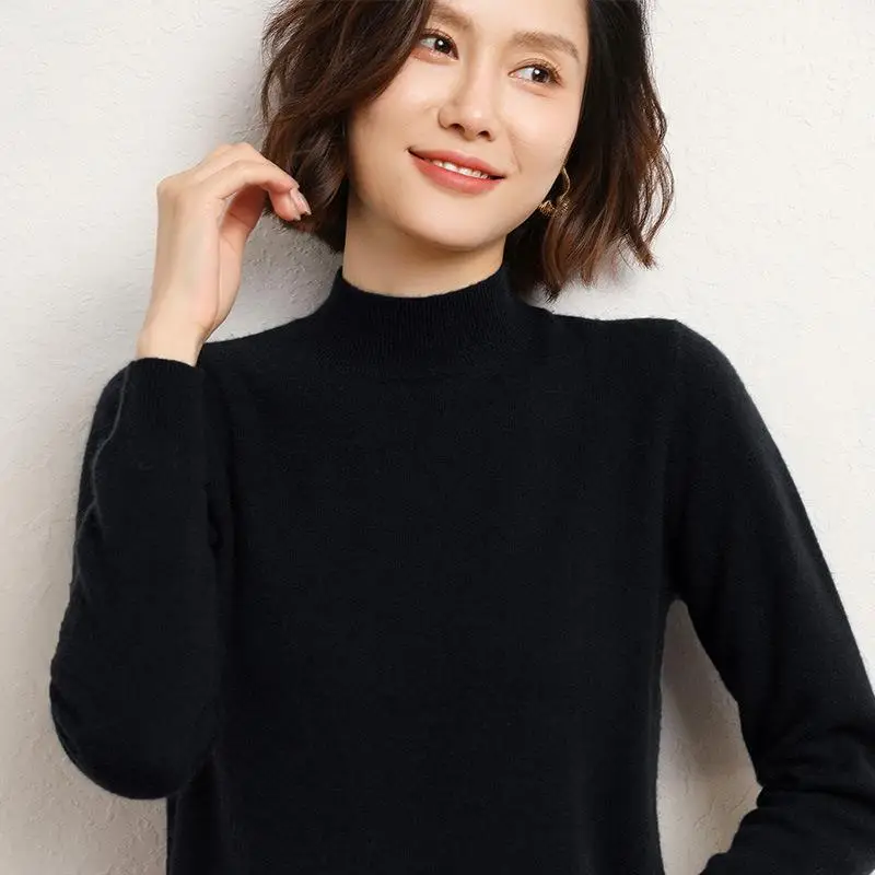 Women's 2025 Knit Half-Turtleneck Sweater Brown - Image 16