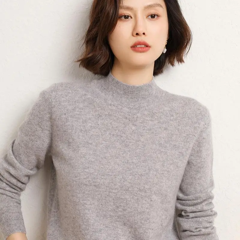 Women's 2025 Knit Half-Turtleneck Sweater Brown - Image 3