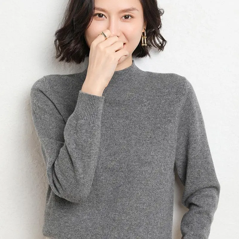 Women's 2025 Knit Half-Turtleneck Sweater Brown - Image 4