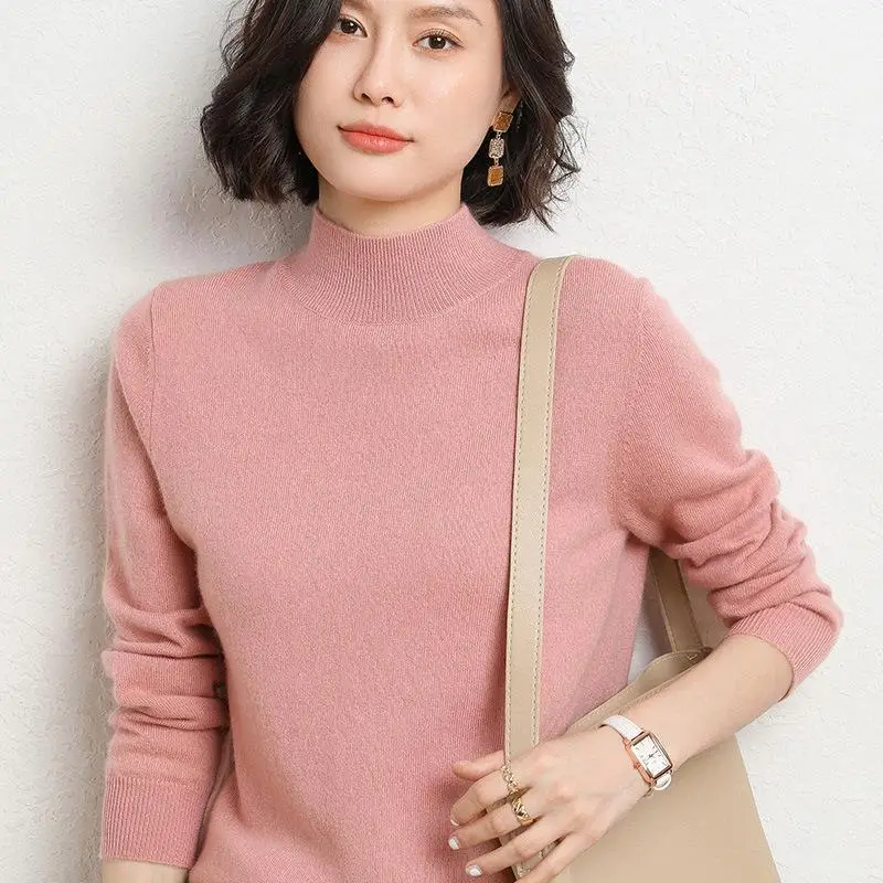 Women's 2025 Knit Half-Turtleneck Sweater Brown - Image 5