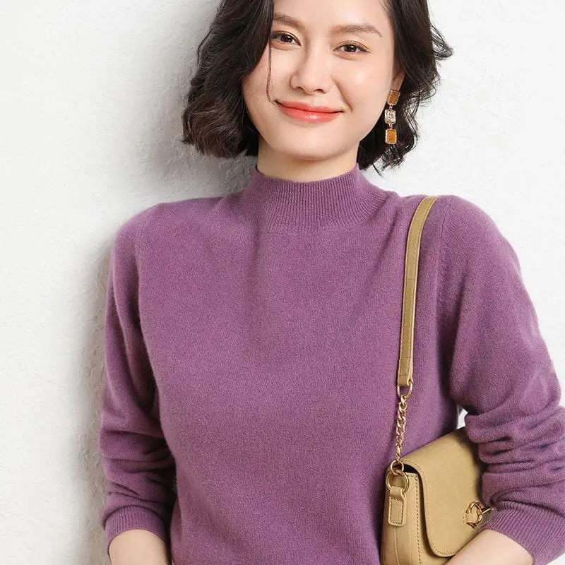 Women's 2025 Knit Half-Turtleneck Sweater Brown - Image 9