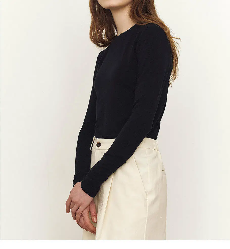 Women's Black Slim Fit Bamboo T-Shirt for Spring Autumn — feature 11