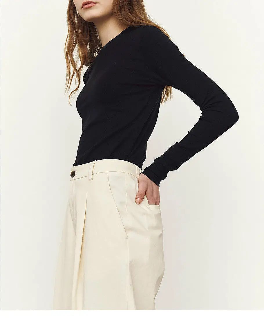 Women's Black Slim Fit Bamboo T-Shirt for Spring Autumn — feature 12