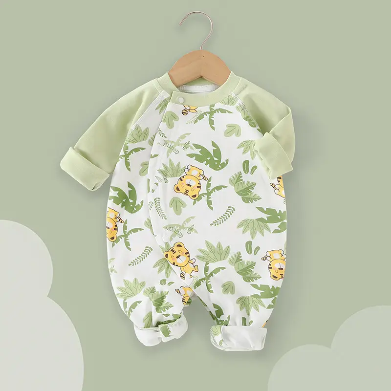 Baby Boneless Cotton Jumpsuit Brown Bear Print Long Sleeve