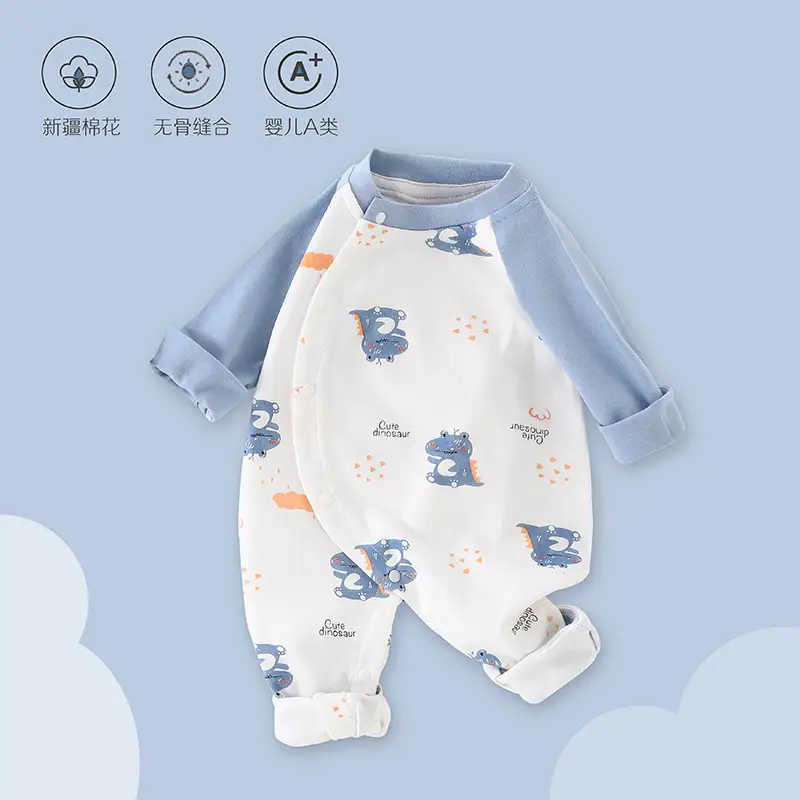 Baby Boneless Cotton Jumpsuit Brown Bear Print Long Sleeve