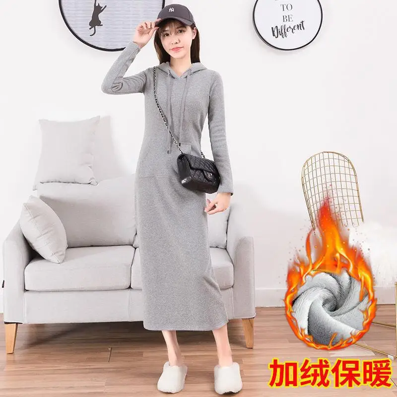 Women Cotton Knee Length Sweat Dress Large Black - Image 5