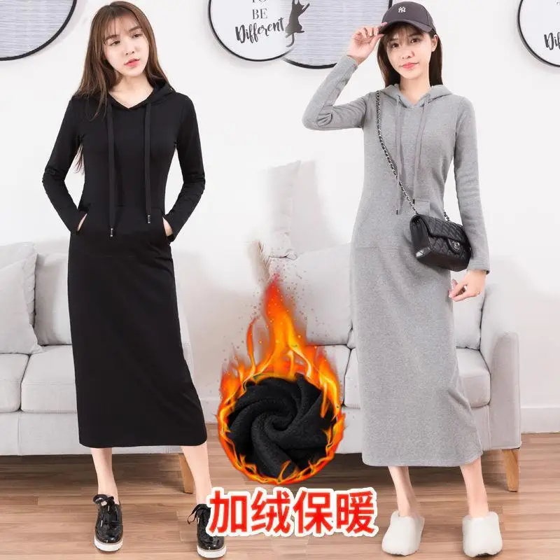 Women Cotton Knee Length Sweat Dress Large Black - Image 6