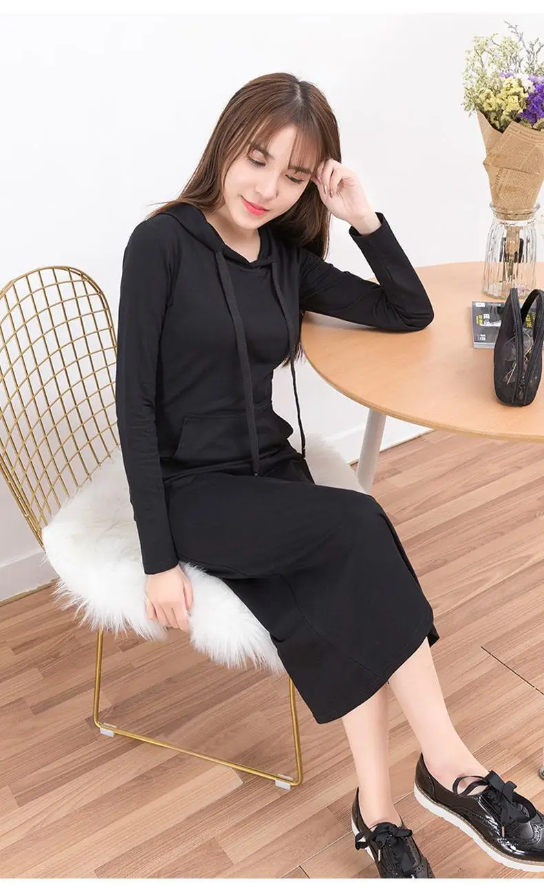 Women Cotton Knee Length Sweat Dress Large Black — feature 10