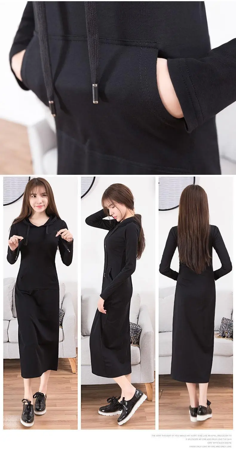 Women Cotton Knee Length Sweat Dress Large Black — feature 12